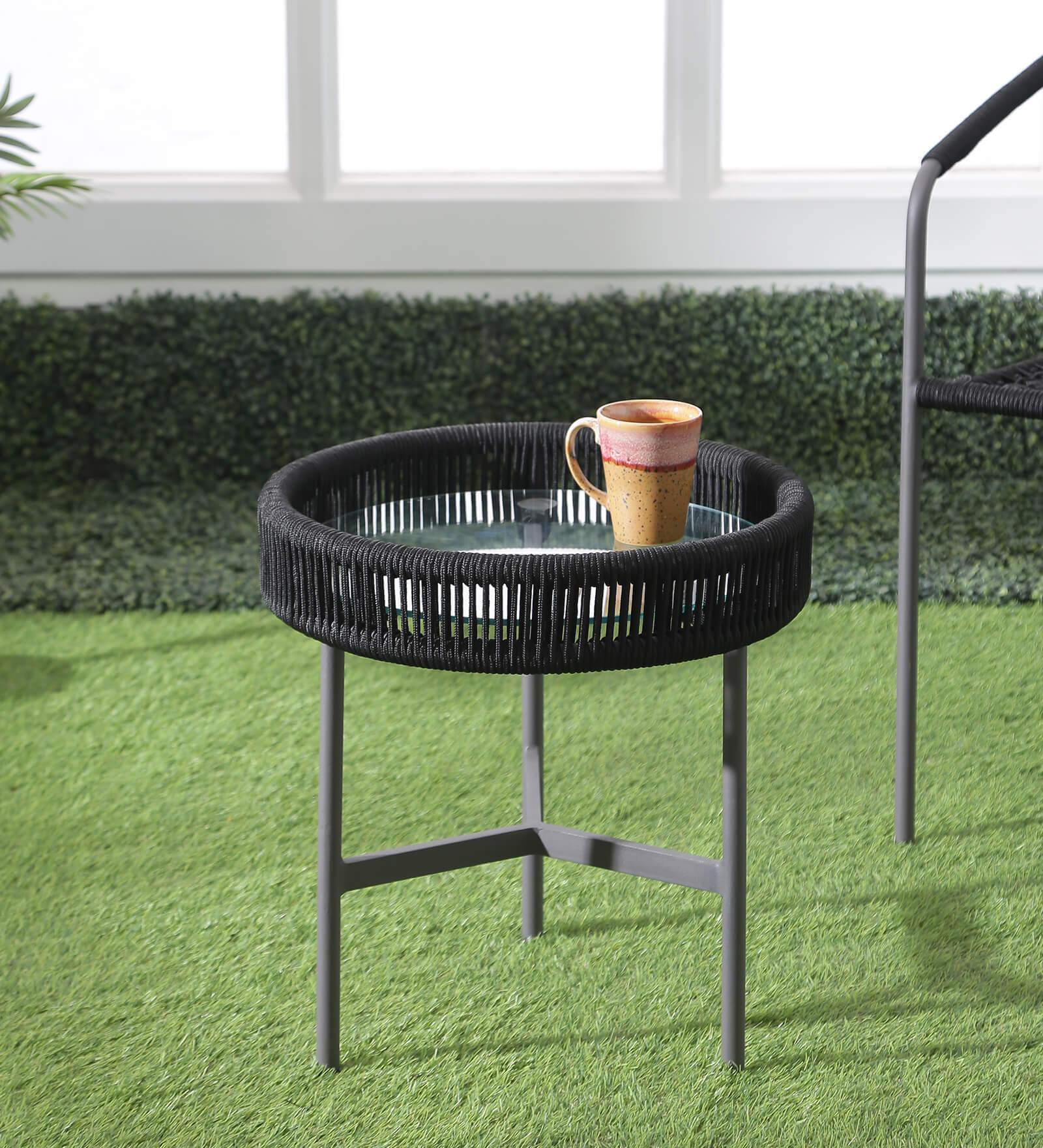 Axle Steel & Braided Rope Outdoor Table In Thblack Grey Finish