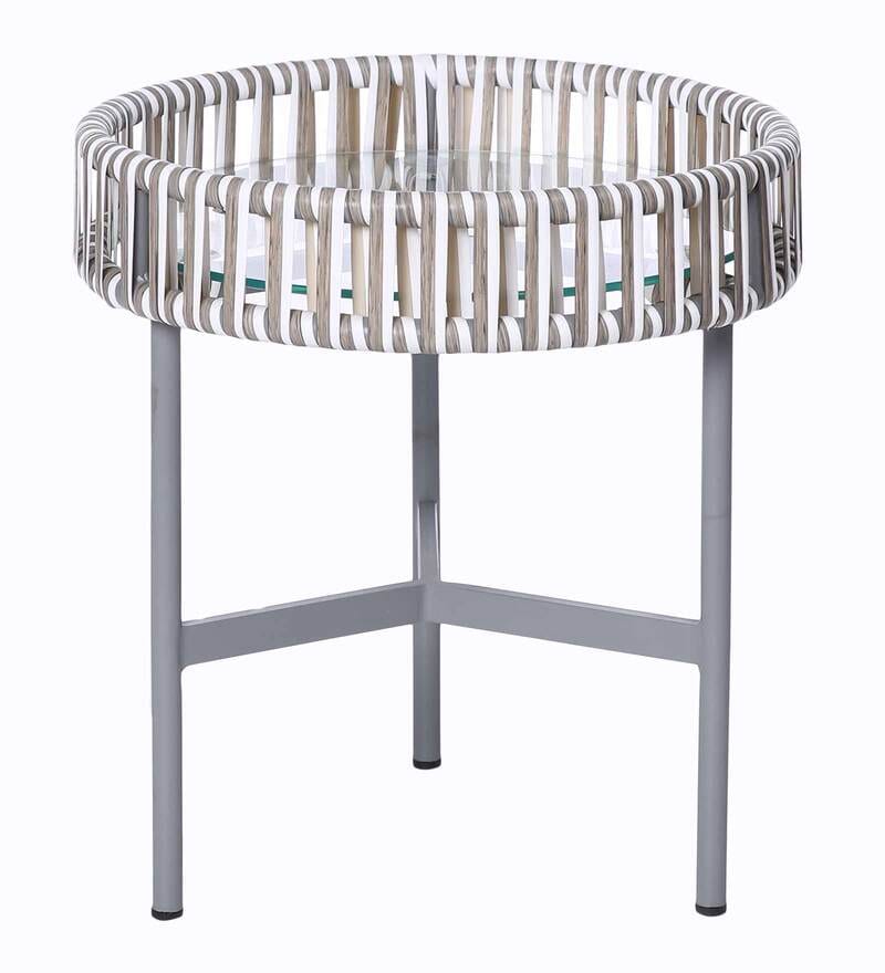 Buy Axle Metal Outdoor Coffee Table in White Grey Finish by Advent