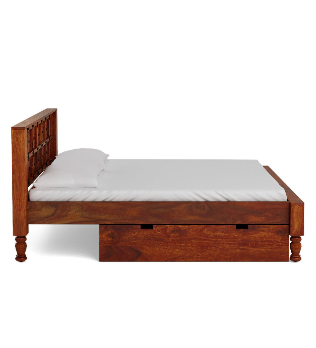 Buy Ayasa Solid Wood King Size Bed With Drawer Storage In Honey Oak