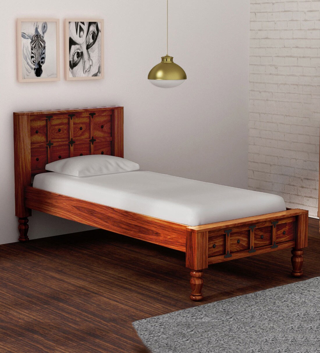 Buy Ayasa Solid Wood Single Bed In Honey Oak Finish By Mudramark Online