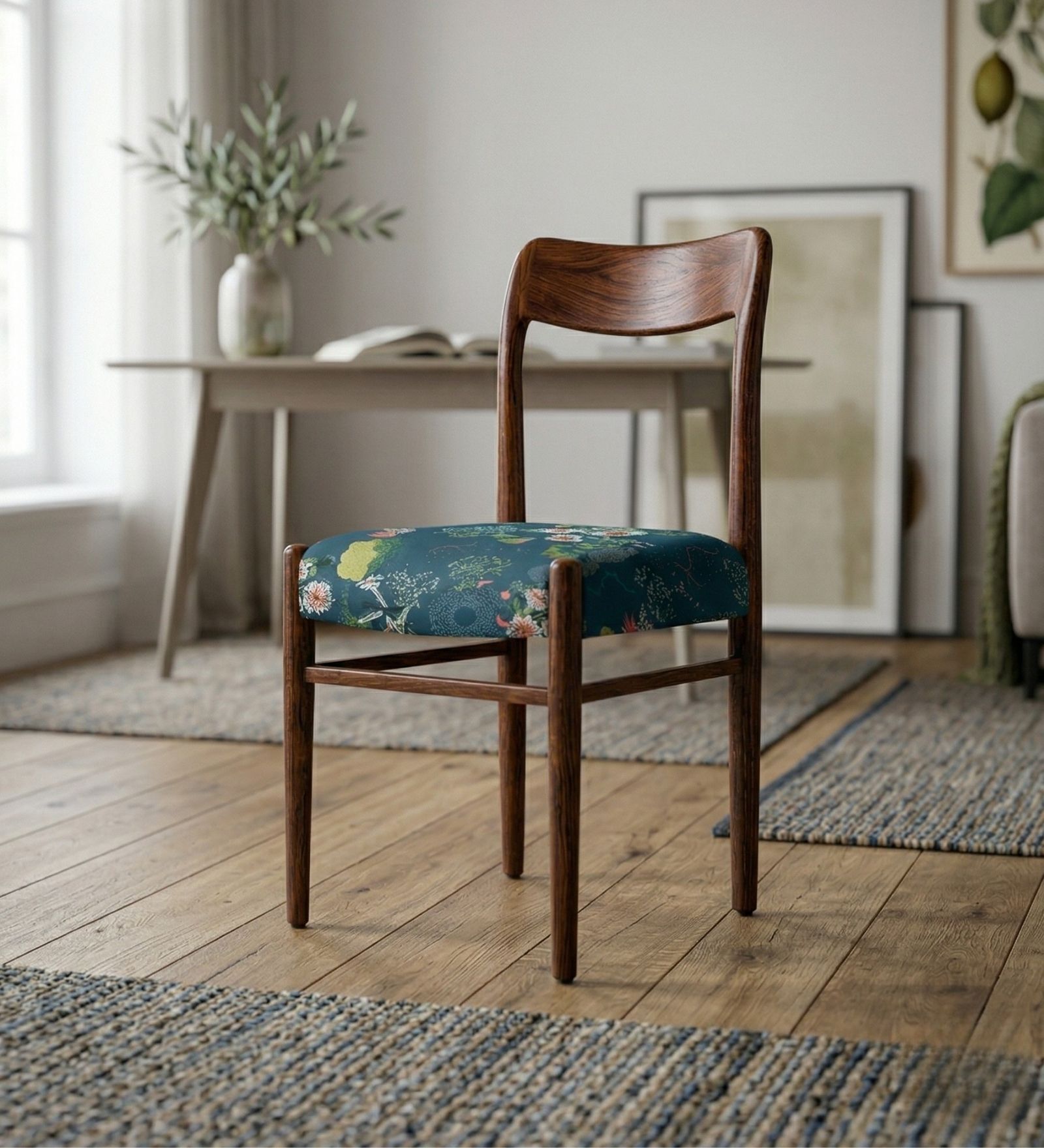 Ay'S Retro Dining Chair In Teal Floral