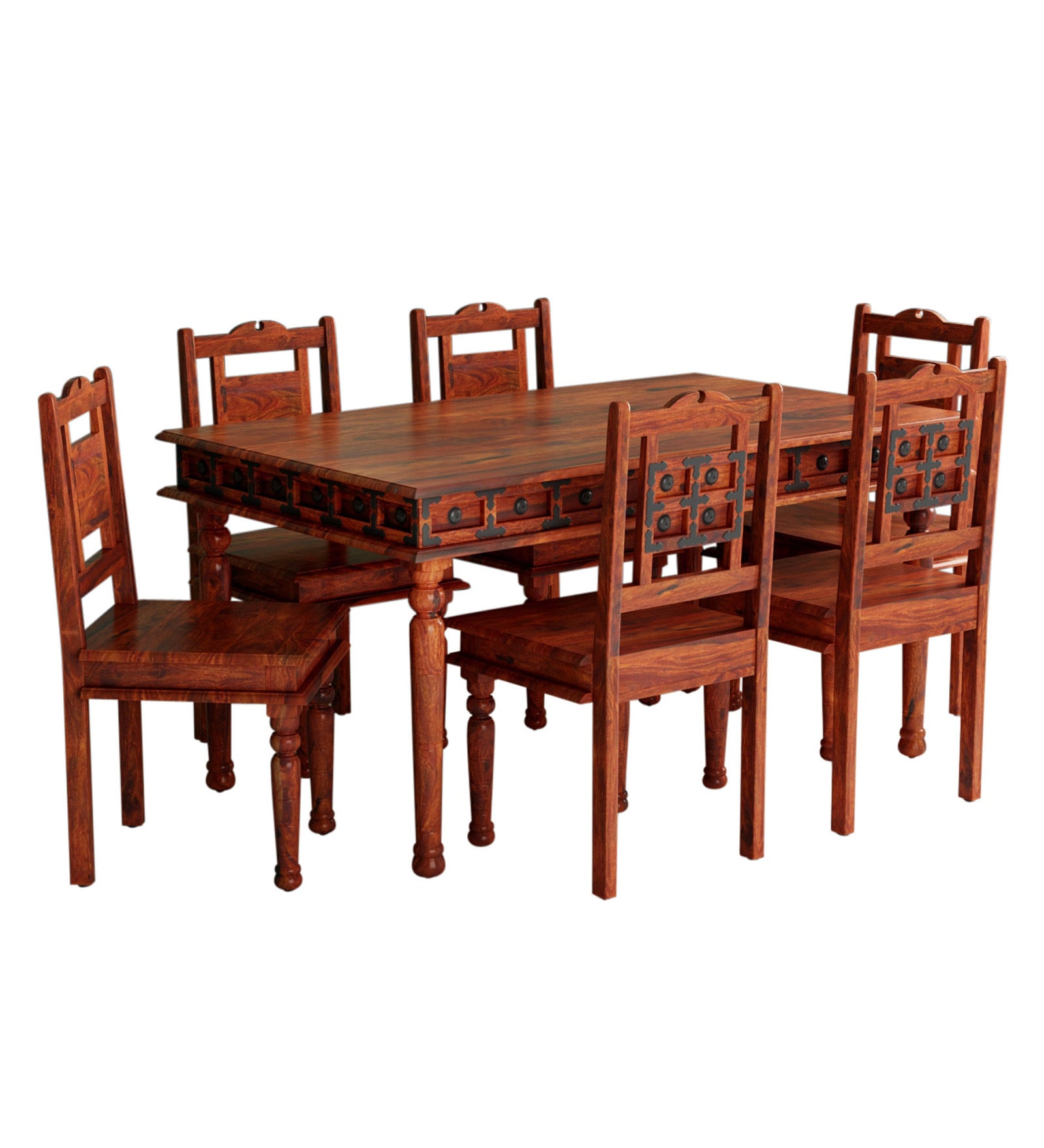 Buy Ayasa Solid Wood Six Seater Dining Set in Honey oak Finish by ...