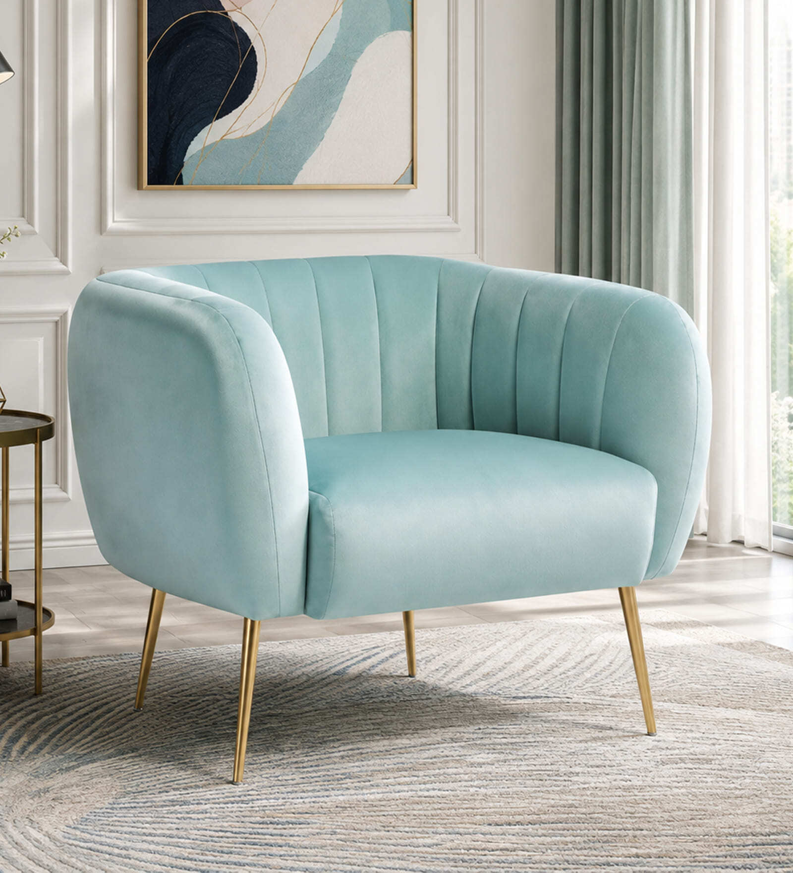 Aylin Velvet Fabric Chair In Light Blue Colour Aylin Velvet Fabric Chair In Light Blue Colour
