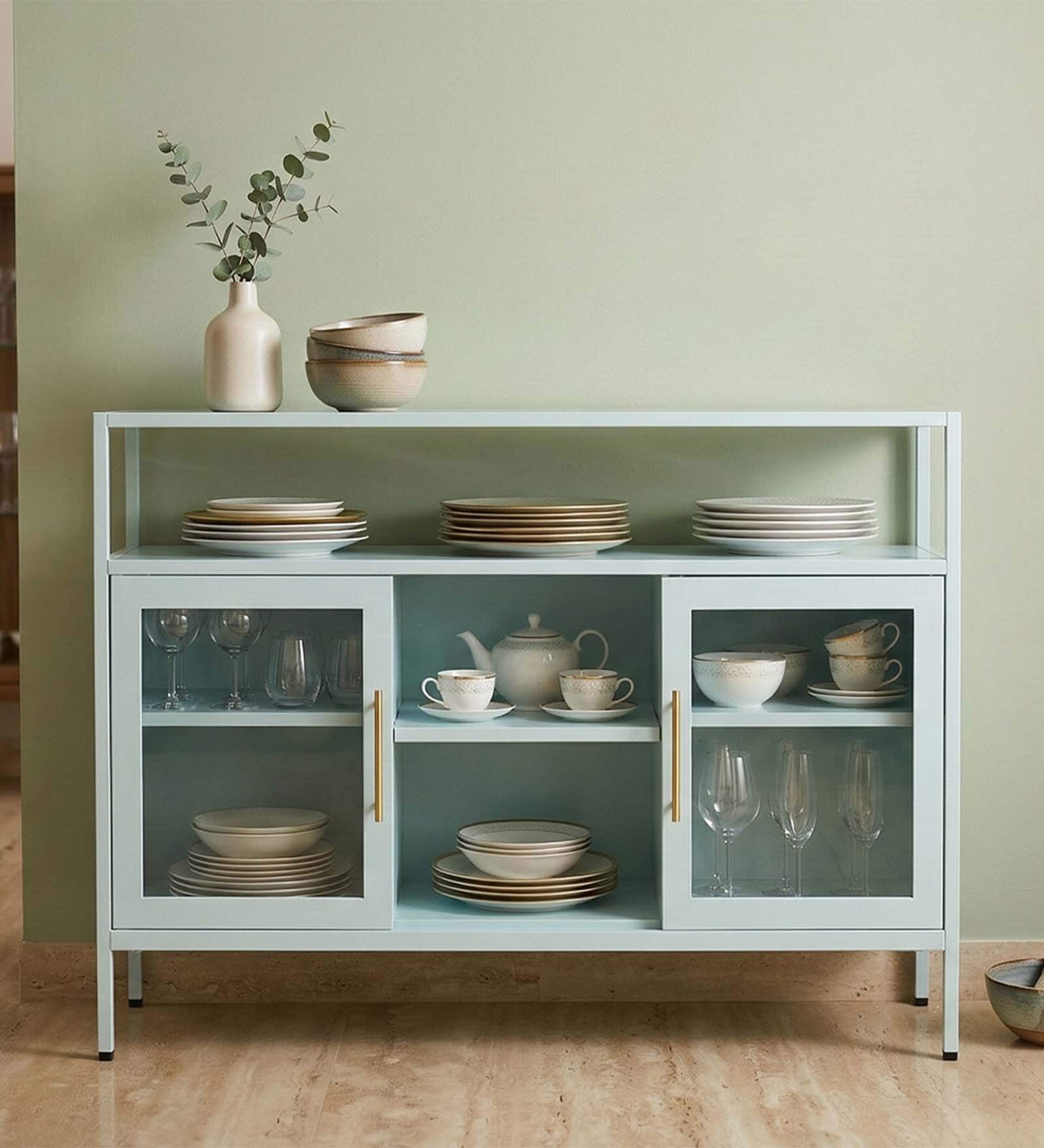 Ayra Metal Crockery Unit with Glass Swing Doors Modern Design and Multi-Purpose Kitchen Storage