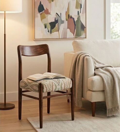 Ay'S Retro Dining Chair In Printed Beige Colour