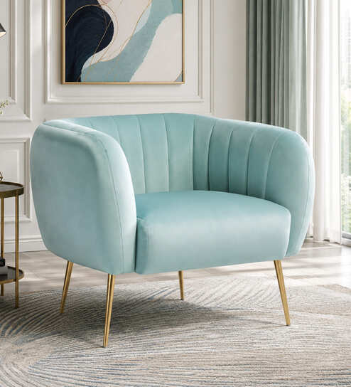 Aylin Velvet Fabric Chair In Light Blue Colour