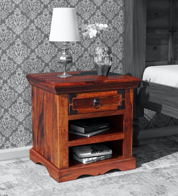 Buy Ayasa Solid Wood Night Stand In Honey Oak Finish By Mudramark Online Traditional Night Stands Tables Furniture Pepperfry Product