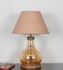 Ayana Brown Finish Wood And Amber Glass Table Lamp With Beige Cotton Shade