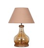 Ayana Brown Finish Wood And Amber Glass Table Lamp With Beige Cotton Shade