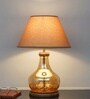 Ayana Brown Finish Wood And Amber Glass Table Lamp With Beige Cotton Shade