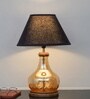 Ayana Brown Finish Wood And Amber Glass Table Lamp With Black Cotton Shade
