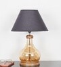 Ayana Brown Finish Wood And Amber Glass Table Lamp With Black Cotton Shade