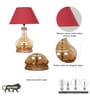 Ayana Brown Finish Wood And Amber Glass Table Lamp With Maroon Cotton Shade
