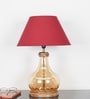 Ayana Brown Finish Wood And Amber Glass Table Lamp With Maroon Cotton Shade