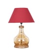 Ayana Brown Finish Wood And Amber Glass Table Lamp With Maroon Cotton Shade