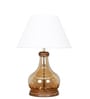 Ayana Brown Finish Wood And Amber Glass Table Lamp With White Cotton Shade