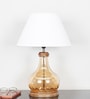 Ayana Brown Finish Wood And Amber Glass Table Lamp With White Cotton Shade