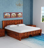 Ayasa Sheesham Wood King Size Bed With Drawer Storage In Honey Oak Finish