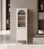 Ayra Metal Bookshelf with Arched Fluted Glass Door Adjustable Shelves Drawer Storage and Metal Frame