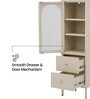Ayra Metal Bookshelf with Arched Fluted Glass Door Adjustable Shelves Drawer Storage and Metal Frame