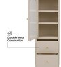 Ayra Metal Bookshelf with Arched Fluted Glass Door Adjustable Shelves Drawer Storage and Metal Frame