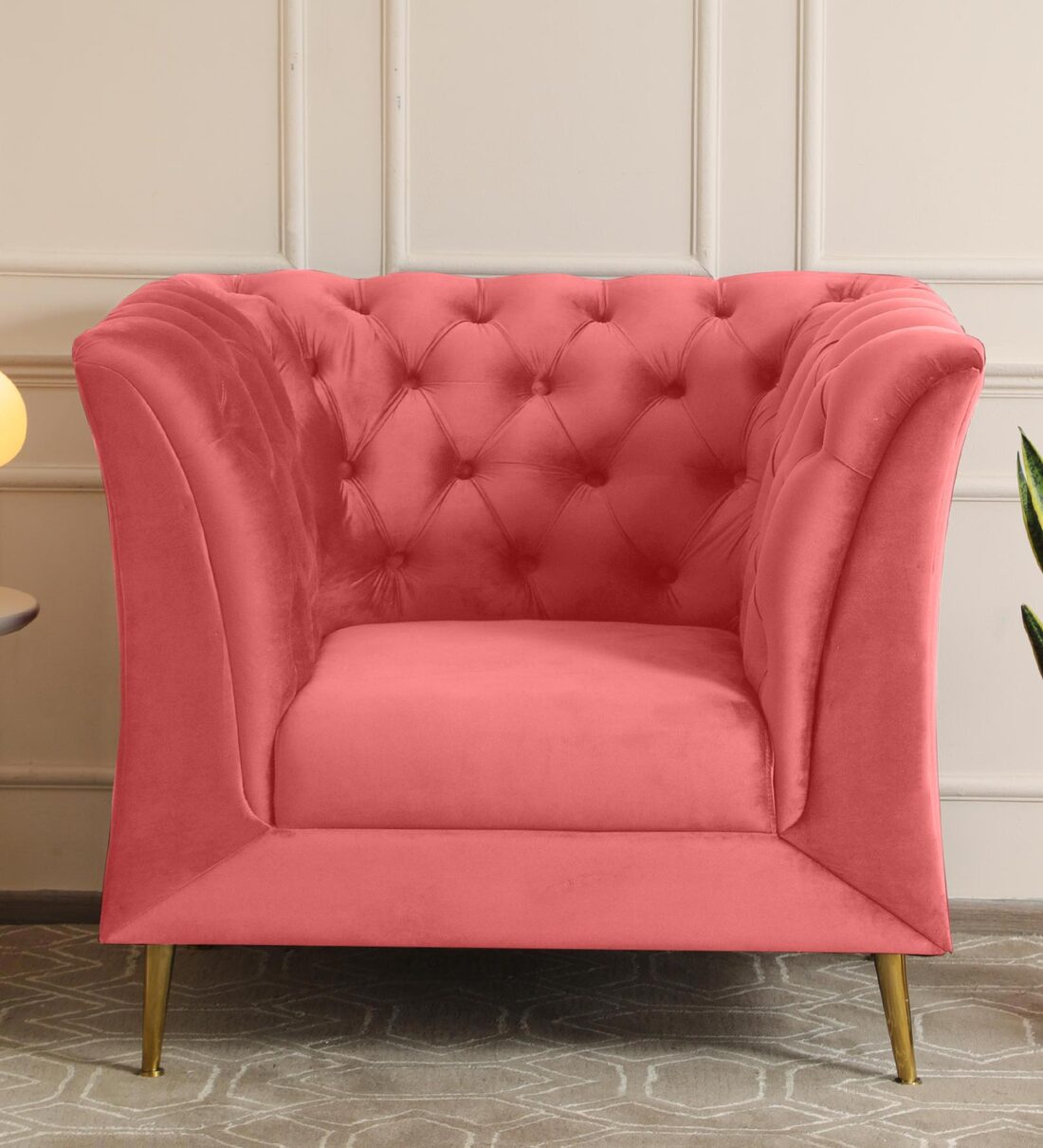 Buy Azalea Velvet 1 Seater Sofa In Baby Pink Colour at 16 OFF by