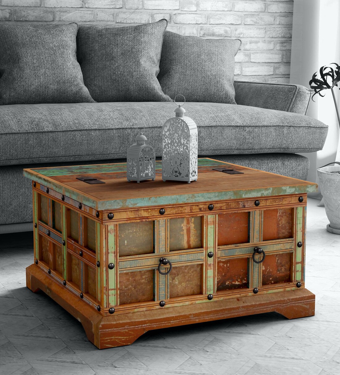 Buy Azealia Reclaimed Wood Trunk Box In Distress Finish By Bohemiana