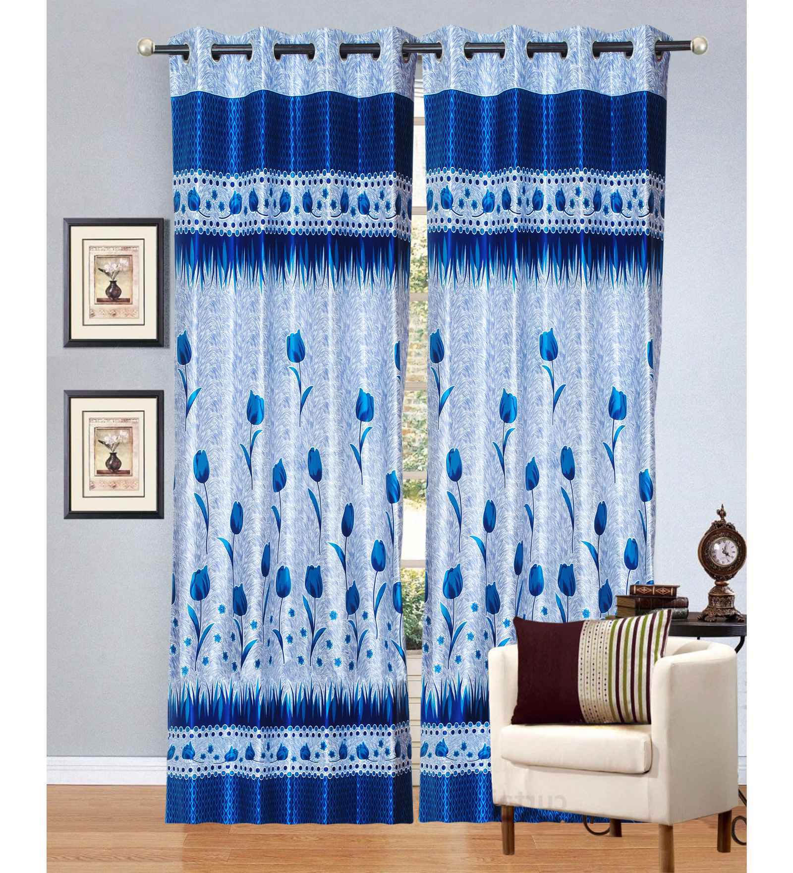 Multicolour Polyester 48 x 84 Inch Tulip Eyelet Door Curtains