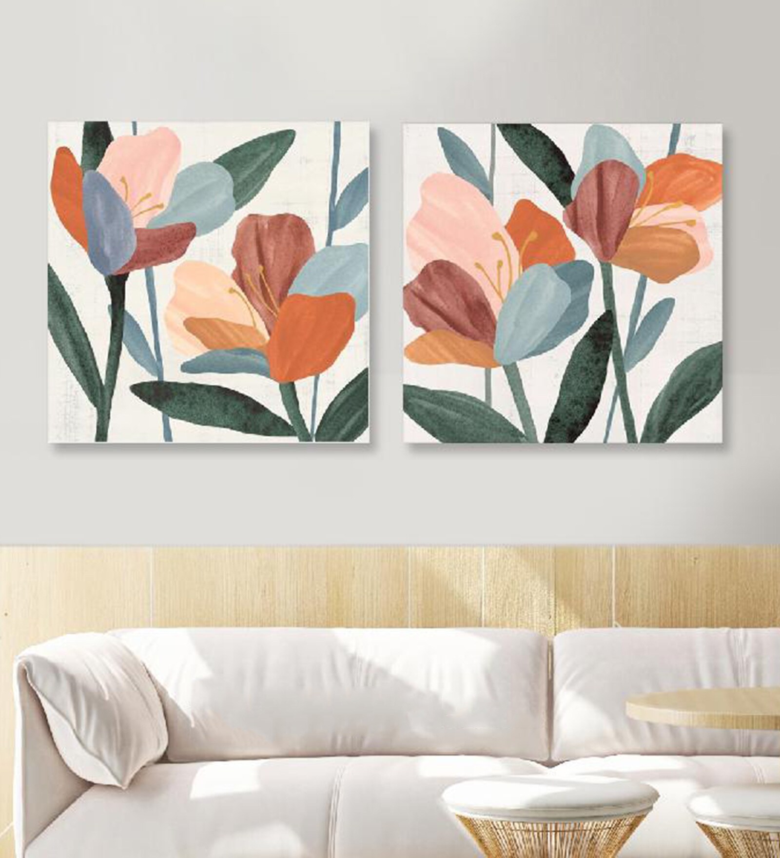 Azalea Joining Multicolor Canvas Unframed Floral Art Print Set of 2
