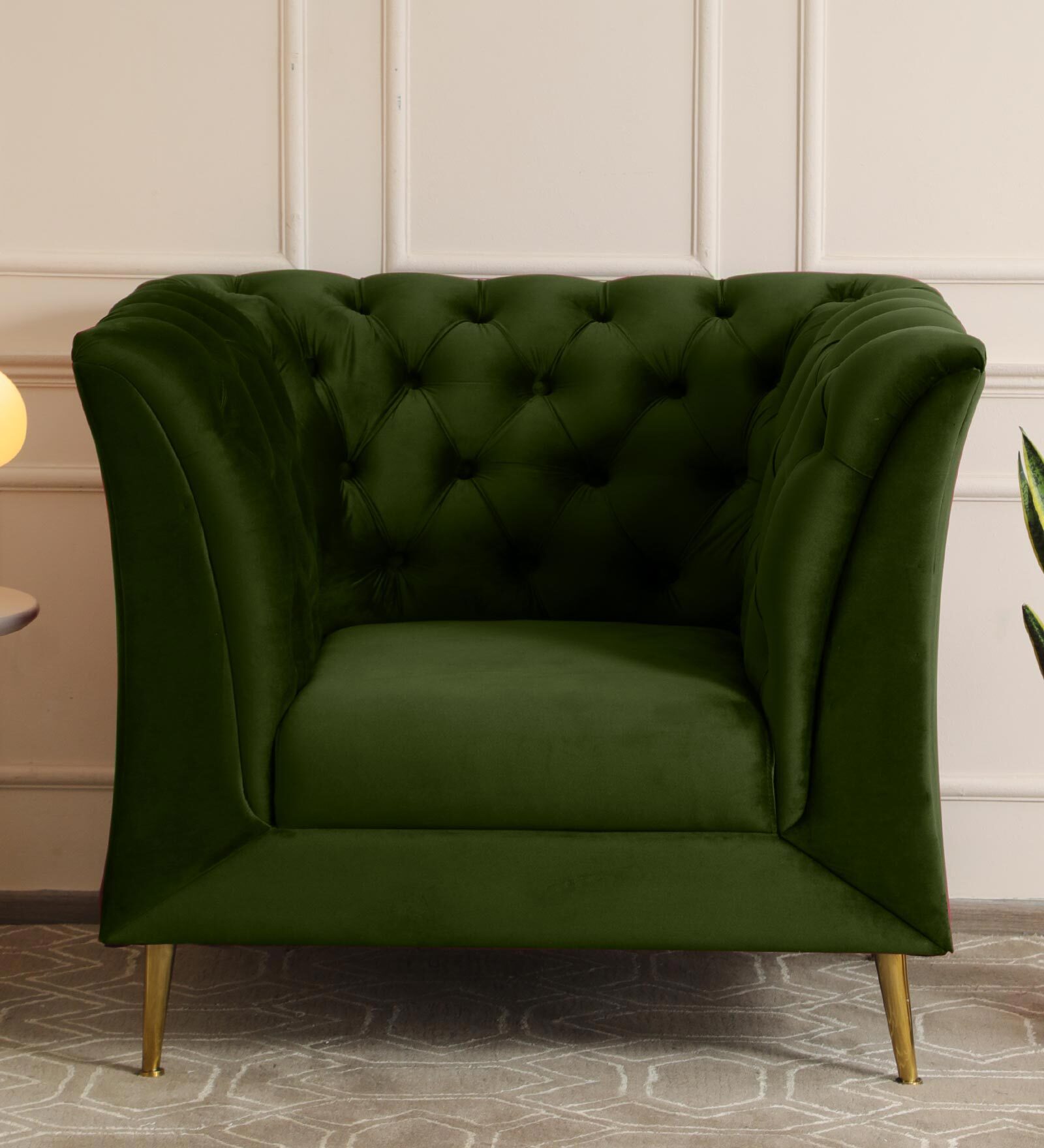 Azalea Velvet 1 Seater Sofa In Olive Green Colour