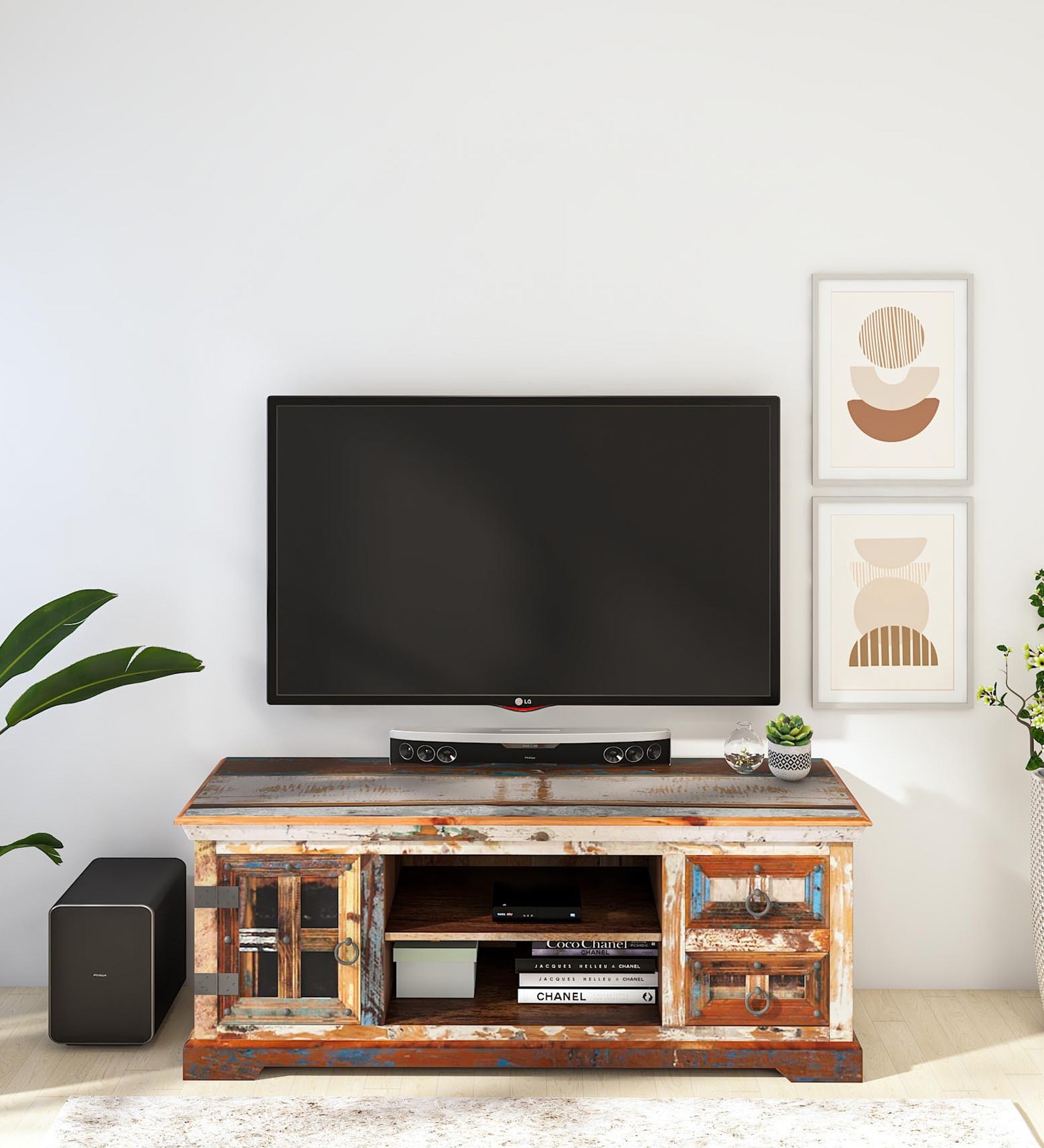 Azealia Reclaimed Wood TV Console In Distress Finish For TVs Up To 55"