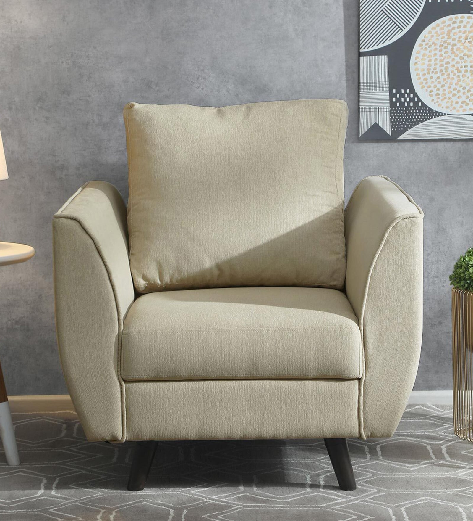Azor Fabric 1 Seater Sofa In Beige Colour Azor Fabric 1 Seater Sofa In Beige Colour