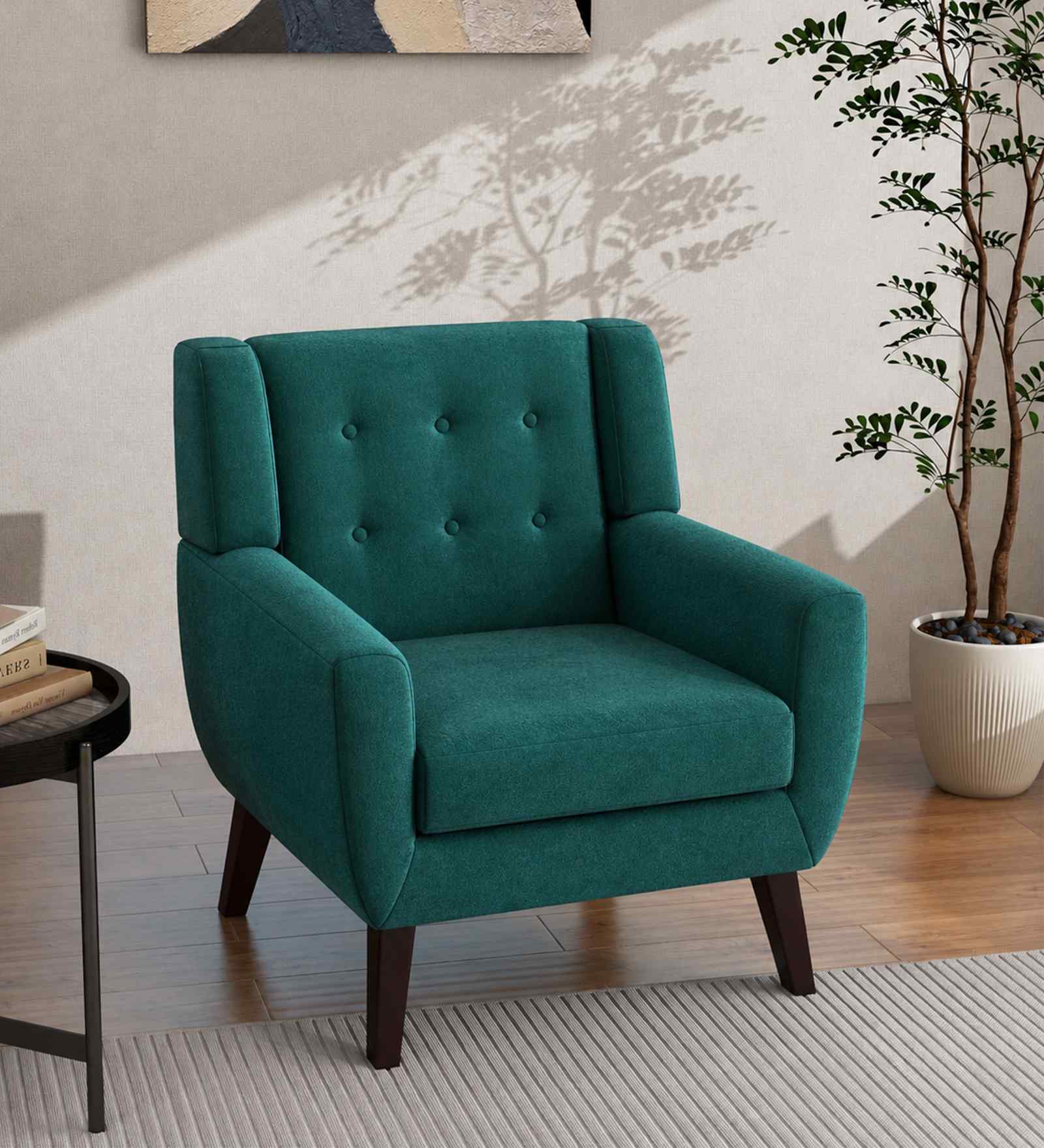 Azriah Boucle Fabric Accent Chair In Green Colour