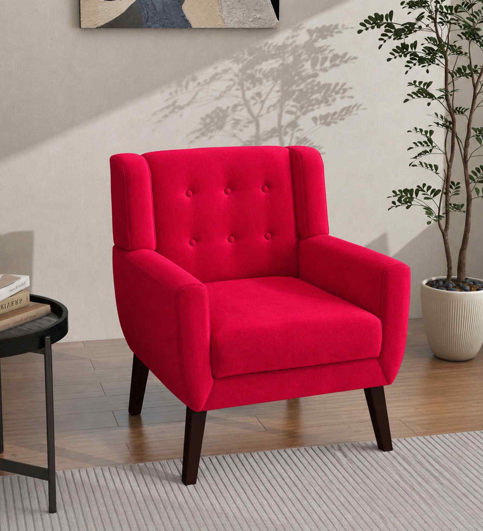 Azriah Boucle Fabric Accent Chair In Red Colour