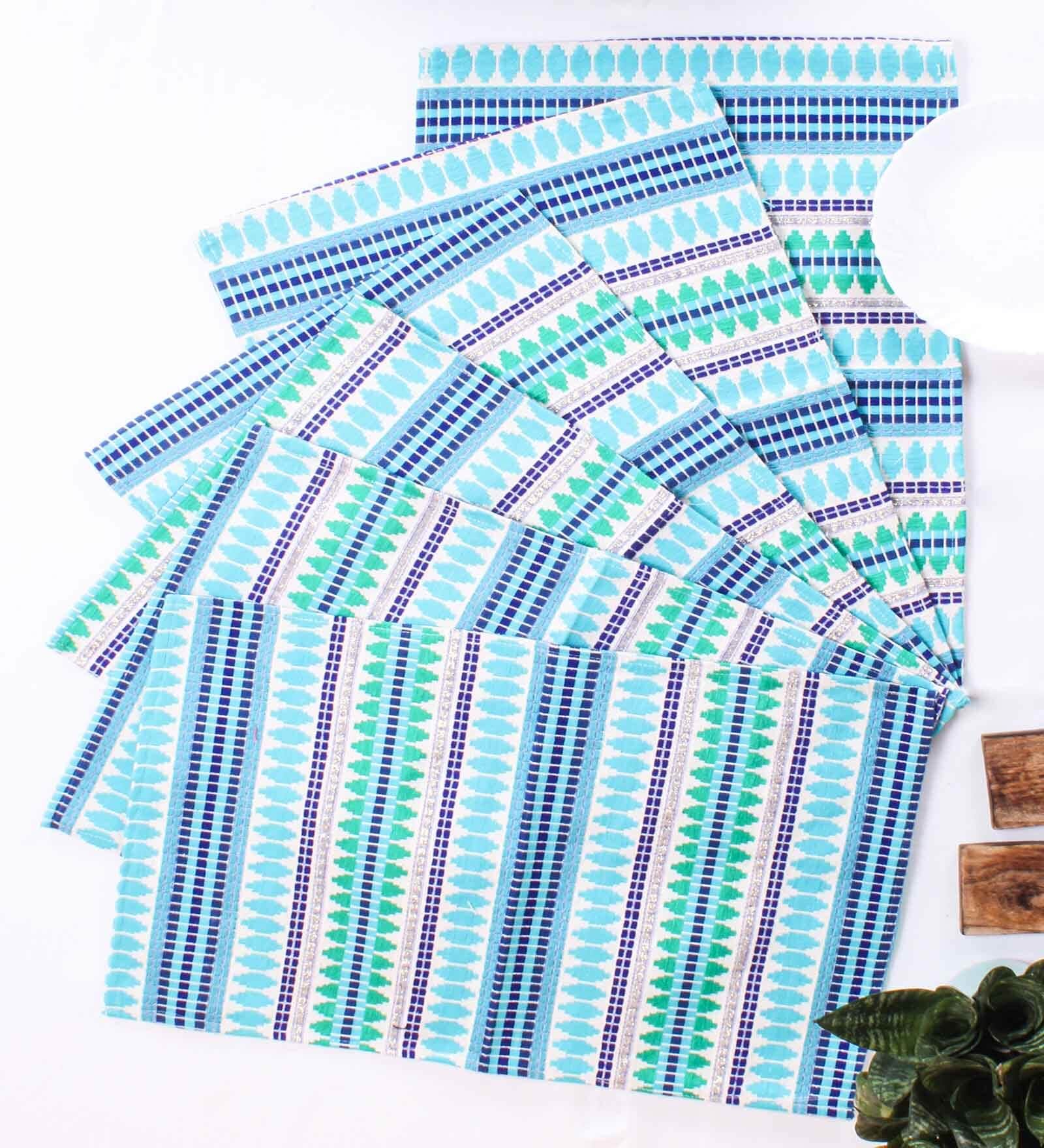 Aztec Blue Woven (12 X 18) Stripped Printed (Set of 6) Placemats