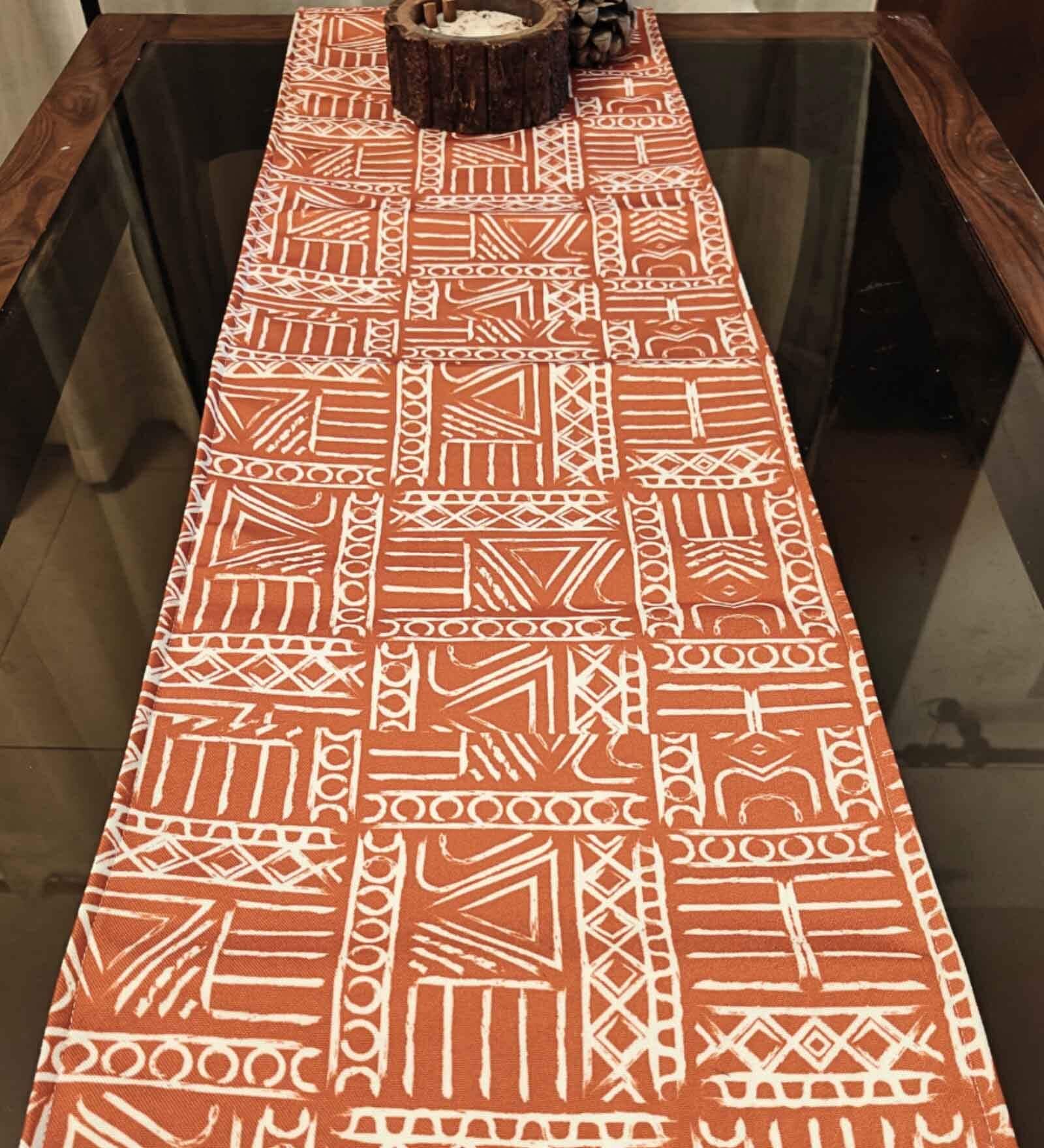 Aztec Geometric on Orange Red 12X72 inches