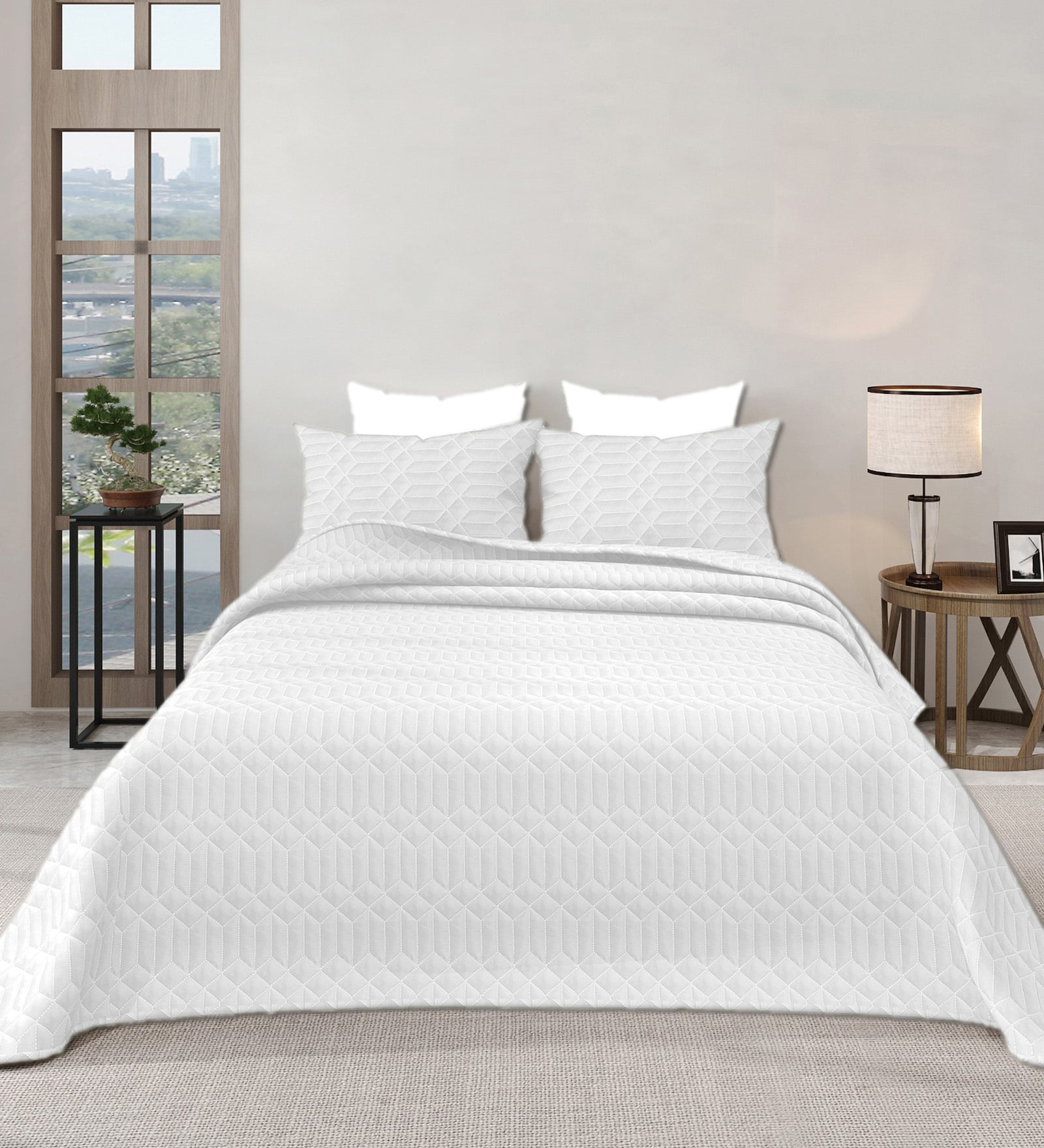 White Azure 300GSM King Quilted Bedcover with 2 Pillowcovers