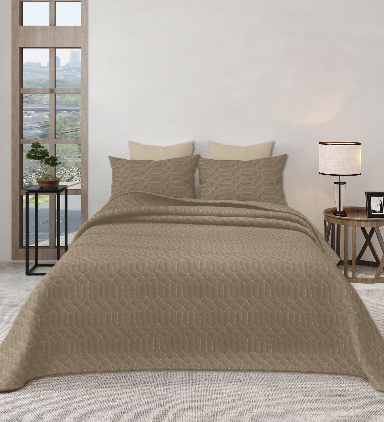 Brown Azure 300GSM King Quilted Bedcover with 2 Pillowcovers