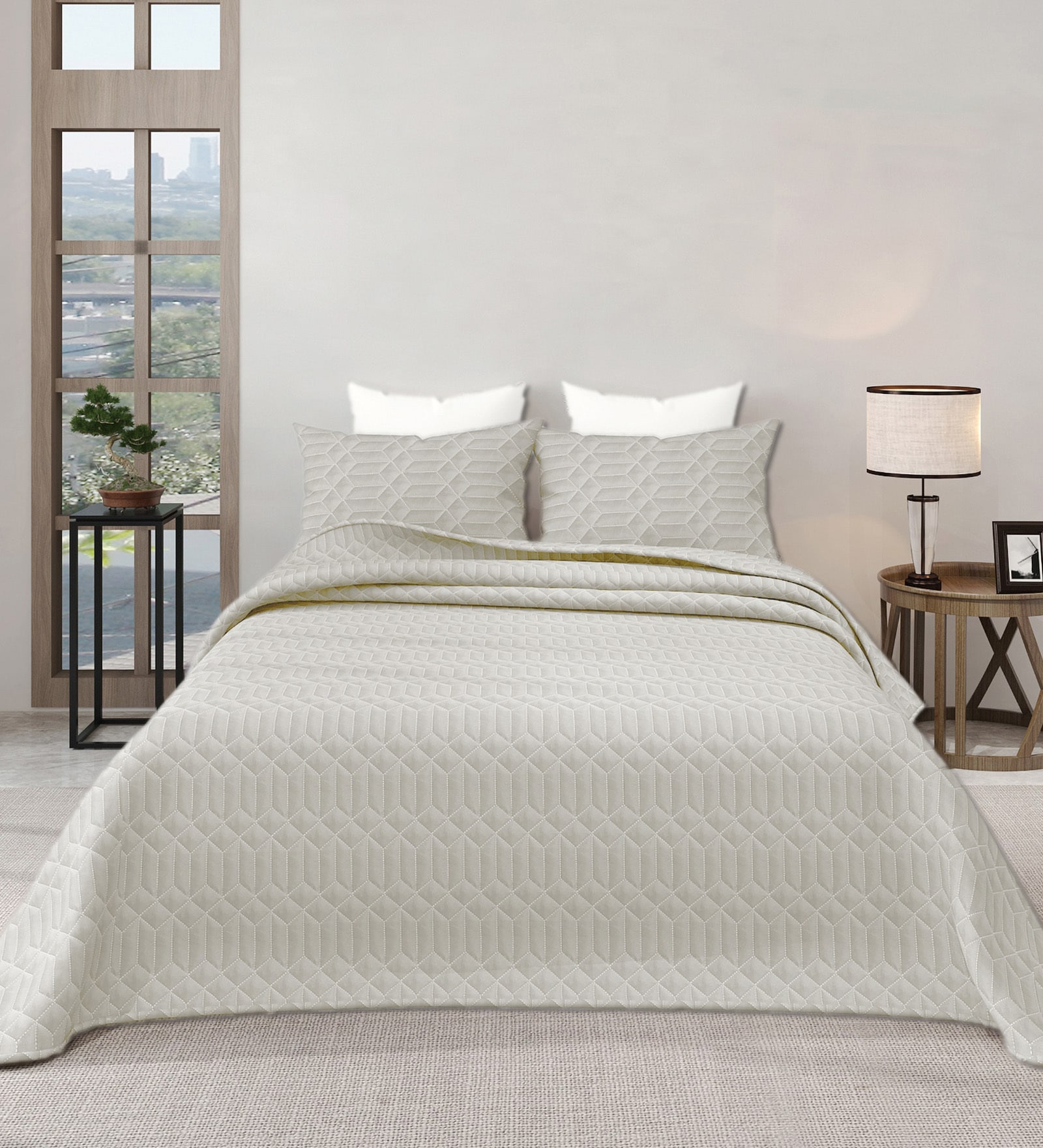 Grey Azure 300GSM King Quilted Bedcover with 2 Pillowcovers