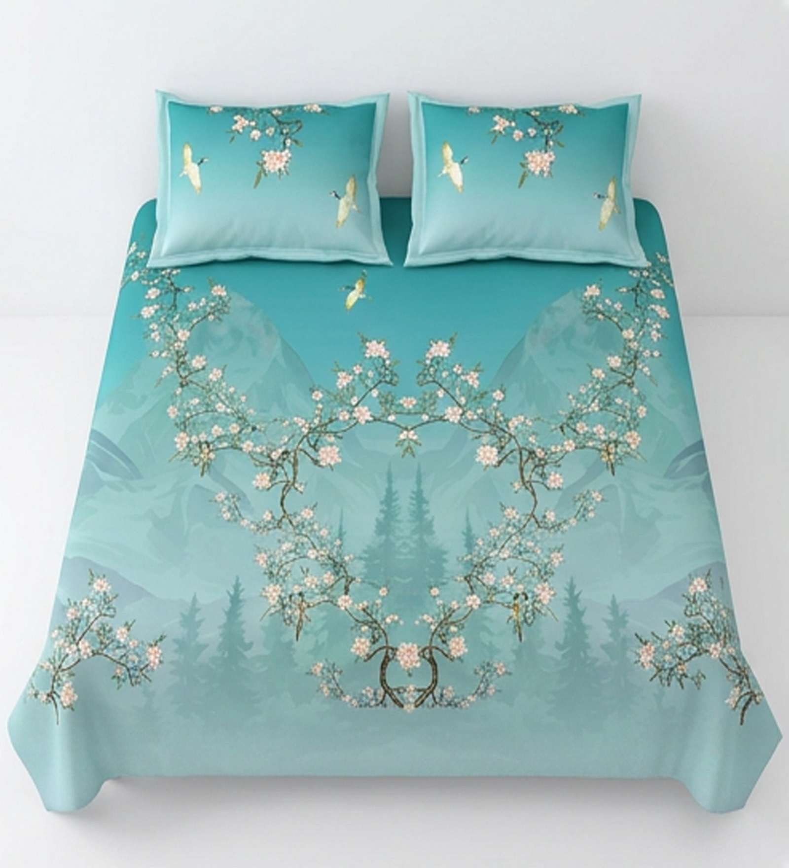 Green Floral 144 TC Cotton King Size Bedsheet With 2 Pillow Cover Green Floral 144 TC Cotton King Size Bedsheet With 2 Pillow Cover