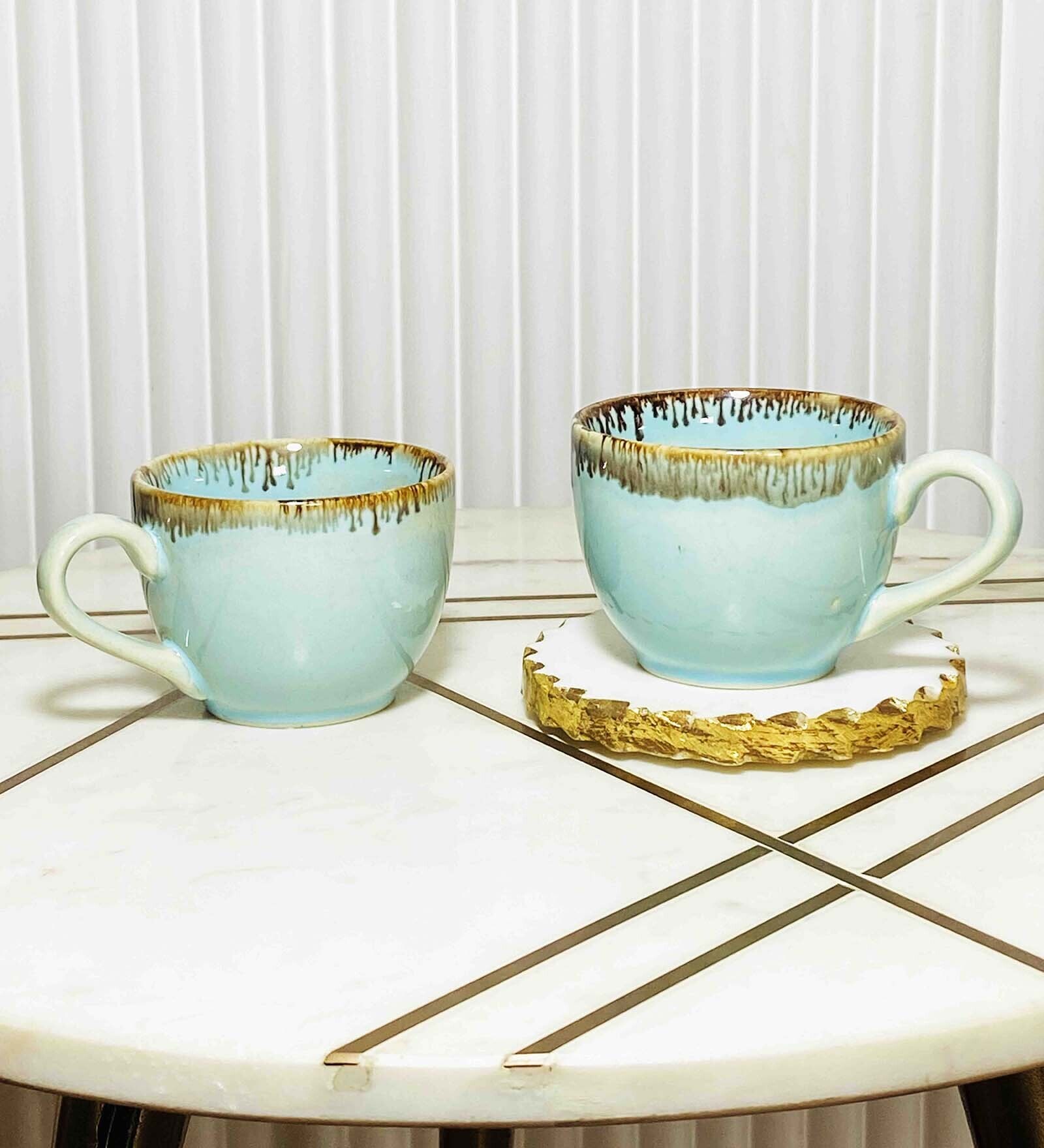 Azure Blue Ceramic (Set Of 2) Tea Cups