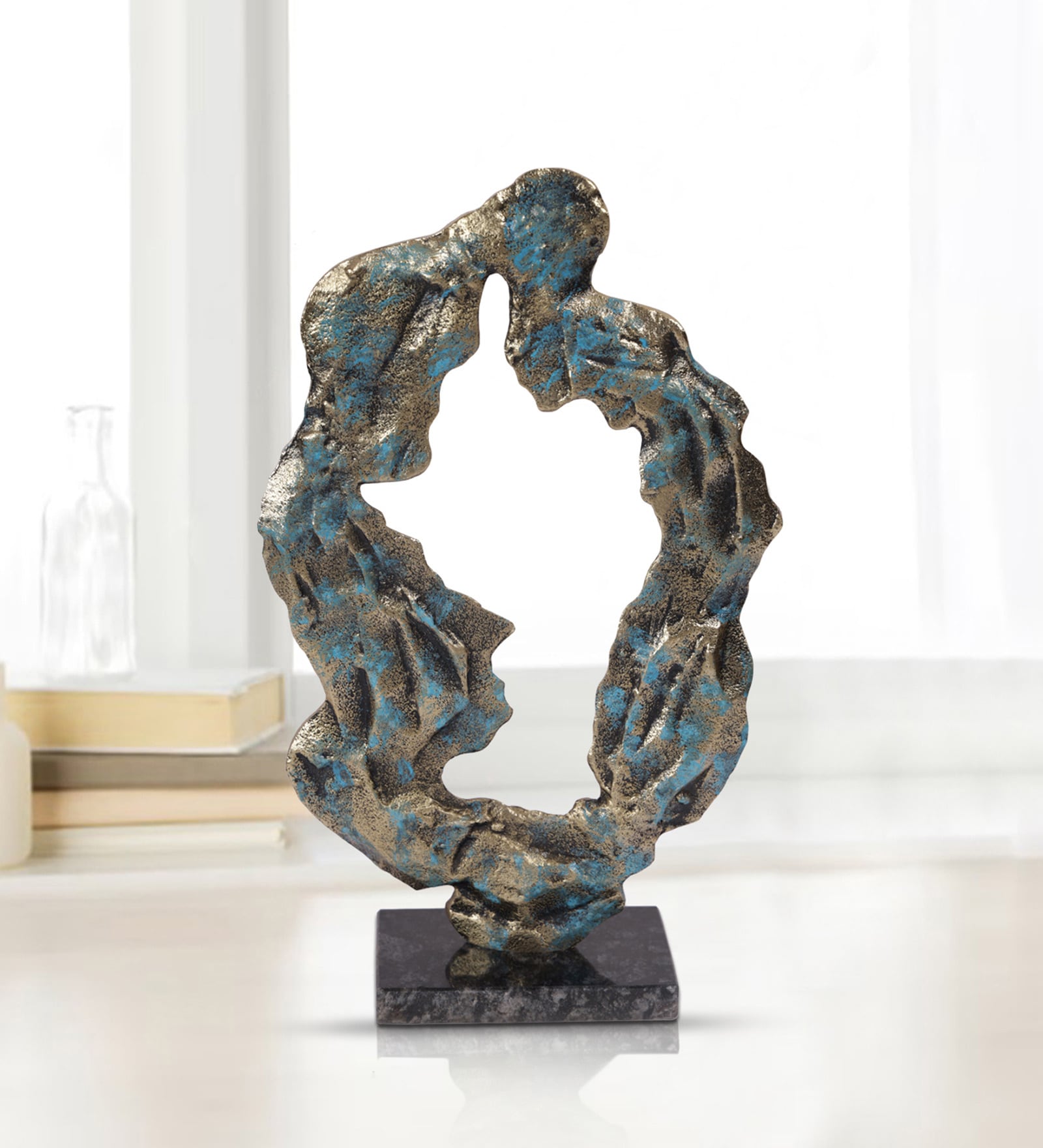 Azure Elegance Blue & Antique Gold Aluminium Showpiece