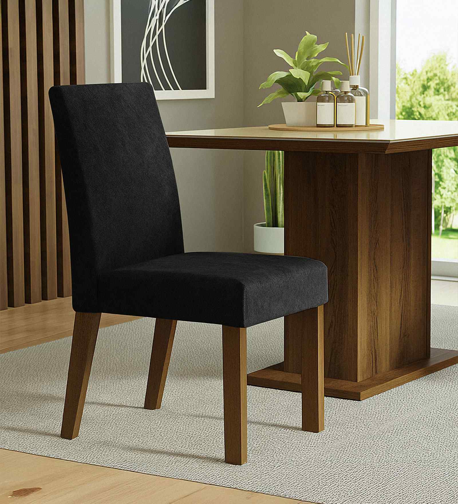 Azurea Velvet Fabric Dining Chair In Black Colour