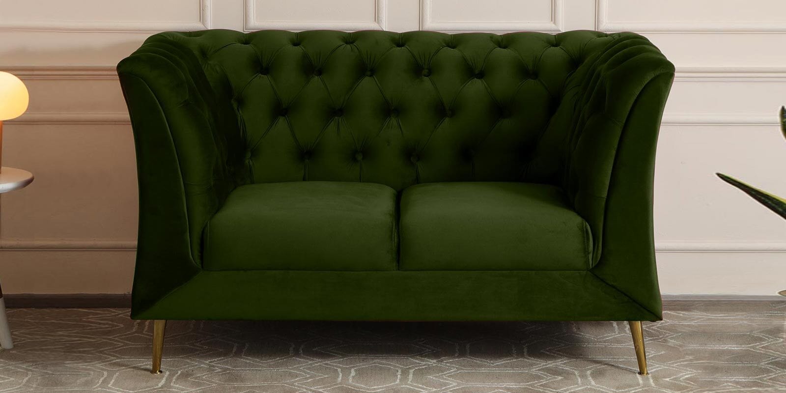 Azalea Velvet 2 Seater Sofa In Olive Green Colour