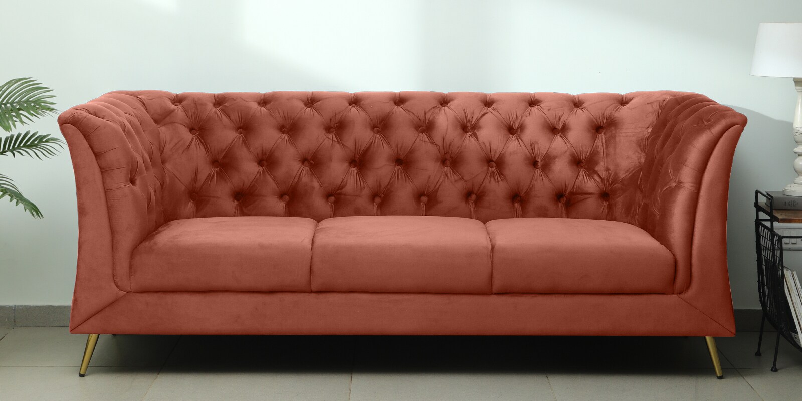 Azalea Velvet 3 Seater Sofa In Blush Pink Colour
