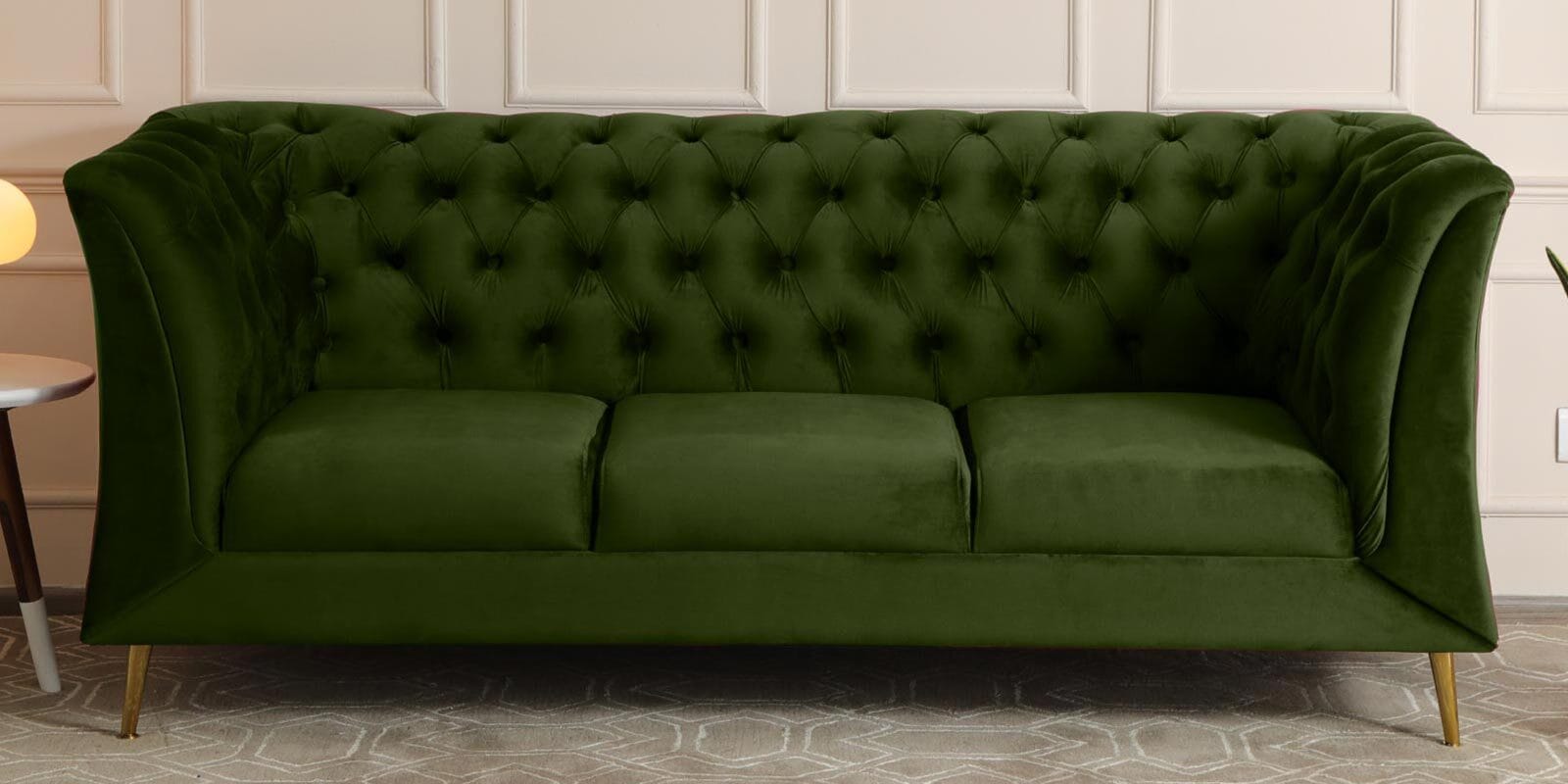 Azalea Velvet 3 Seater Sofa In Olive Green Colour