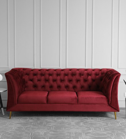 Buy Azalea Velvet Fabric 2 Seater Sofa In Berry Red Colour By Casacraft ...