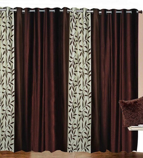 84 X 48 Inch Brown Polyester Door Curtain Set Of 4 By Azaani