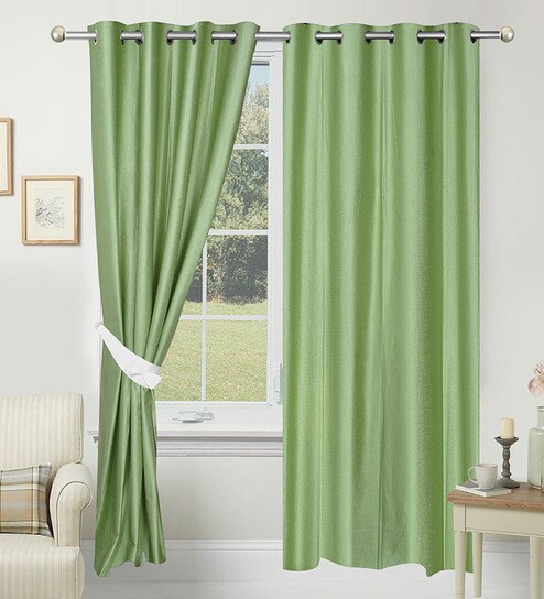 Buy 84 x 48 Inch Green Polyester Door Curtain - Set of 2 by Azaani ...