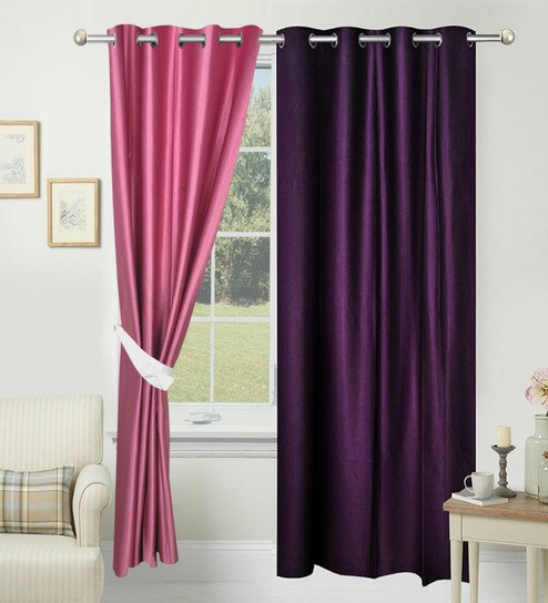 Buy Solid Polyester 7 Feet Long Door Curtain Set Of 2 By Azaani
